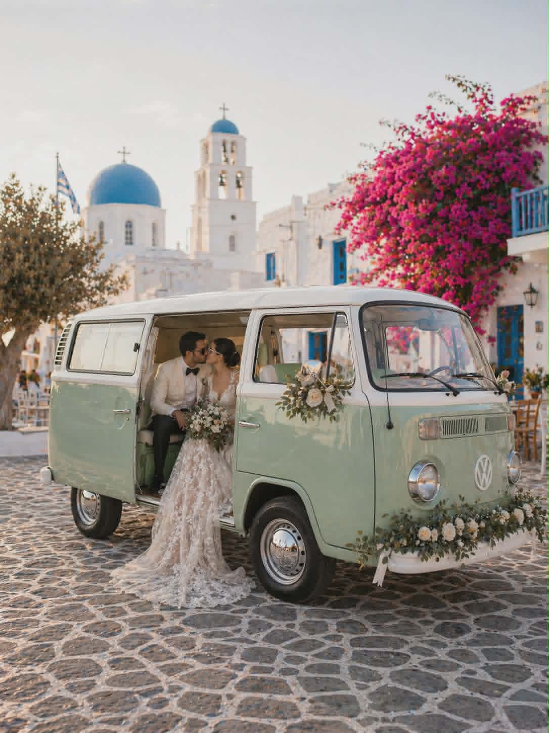 A wedding couple beside The Curists van
