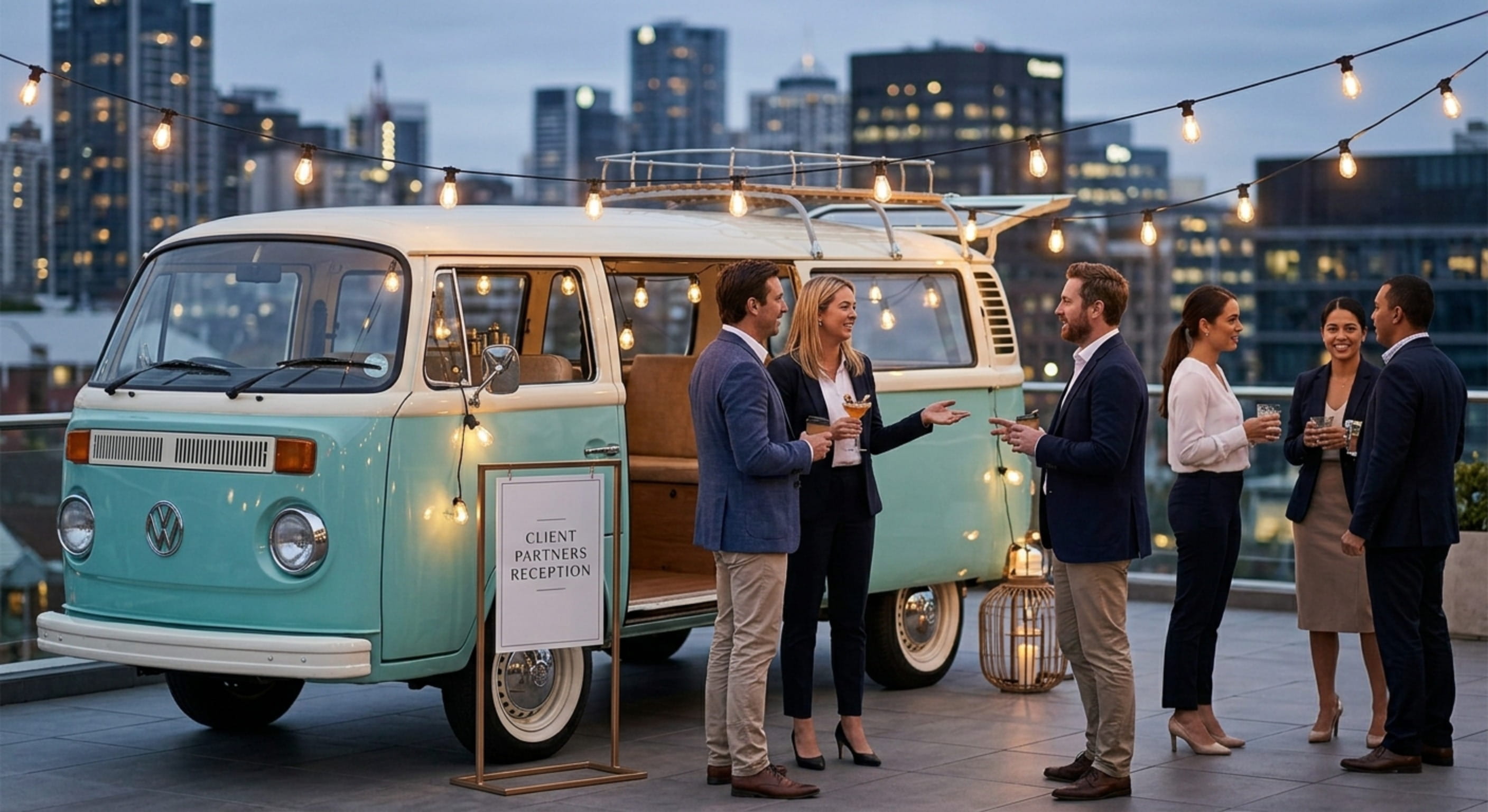 The Curists van styled for a corporate client reception on a city terrace