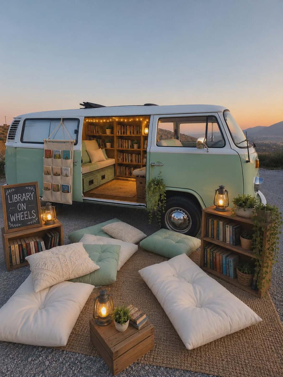 The Curists van converted into a small mobile library